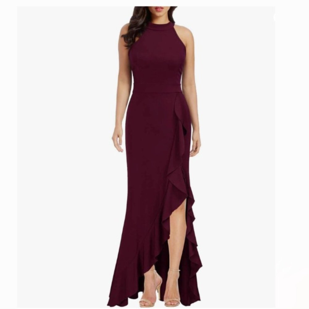 NEW Floor length Sleeveless Evening Dress Gown in Burgundy Wine Colour